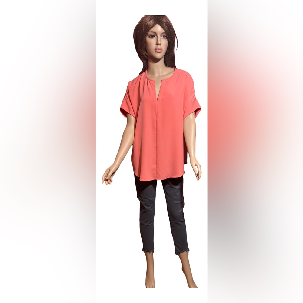 Zenana Outfitters Coral Relaxed Blouse Short Sleeve